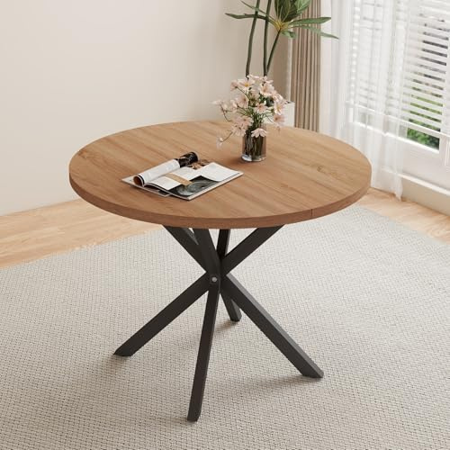 HJhomeheart Esstisch, runder Küchentisch, moderner runder Tisch, Dicke MDF-Platte und Metallbeine, für Wohnzimmer, Esszimmer, Dunkelbraun