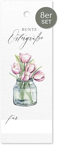 Geschenkanhänger Tulpen Ostergrüße | 8 Stück stilvolle Osteranhänger mit Aquarellmotiv Frohe Ostern | Karten für Ostergeschenke Mitbringsel Ostergrüße Flaschengeschenke Kundenpräsente NORDEULE