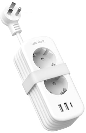 JSVER Reseadapter USA, Reseadapter med 3 USB-laddningsportar (1 C och 2 A), 5-i-1-Adapter med Utdragbar förlängningssladd 1,5 m och 2 Kontakter,Typ B för Kanada, Amerika, Mexiko, Thailand, Dominikansk
