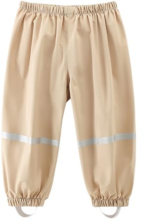 Dioshark Pantalon de Pluie Bébé Fille Imperméable Beige Pantalon de Boue Enfants Coupe-Vent Réfléchissant Léger Respirant Non Doublé avec Elastique Ski Surpantalon Scolaire Cyclisme pour 1-2 Ans