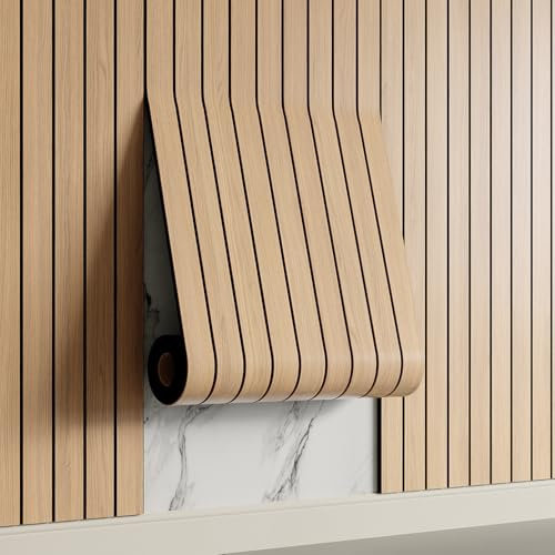 Yutianli PVC Slat Wall Panel Peel and Stick 236x 15.7 Faux Wood Slat Panel Artificial Oak Wood Grain Self-Adhesive Soundproof 3D Wall Panel for Walls and Ceilings