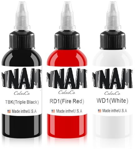 DLDN01 3 Flaschen Tätowierung Tinte - weiße Tattoo-Tinte Permanent Body Tattoo, Klassisches Schwarz mit Eleganz Rot (30 ml)