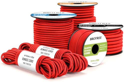 Brotree Corda Elastica 3mm x 30m Rosso - Corda Gomma Corda Elastici per Teloni Allenare Barca