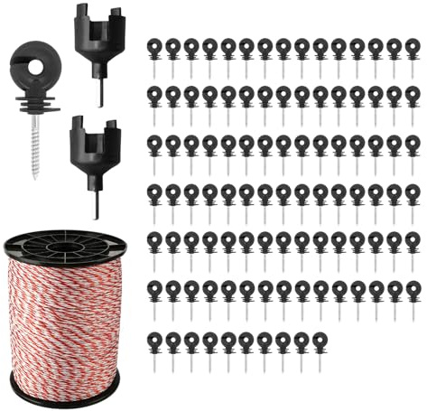 Betesstaket, rep + ringisolator + skruvhjälp, betestaket, elstaket, 6 NIRO, vit-rött elrep (500 m)