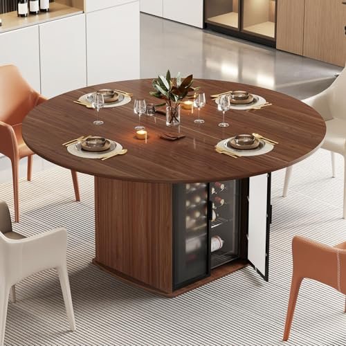 IBF Rund-Oval Esstisch 120cm Walnuss m. Stauraum Küche Wohnzimmer | Runder industrieller Esstisch Ø120cm mit Stauraum, bietet Platz für 4–6 Personen in Küche und Wohnzimmer