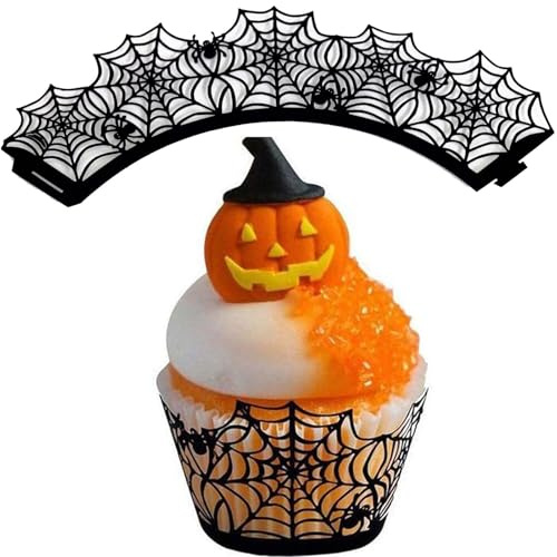 Gleemix 12 Stück Cupcake Wrapper Halloween Muffinförmchen, Papier Spinnennetz Halloween kuchen deko