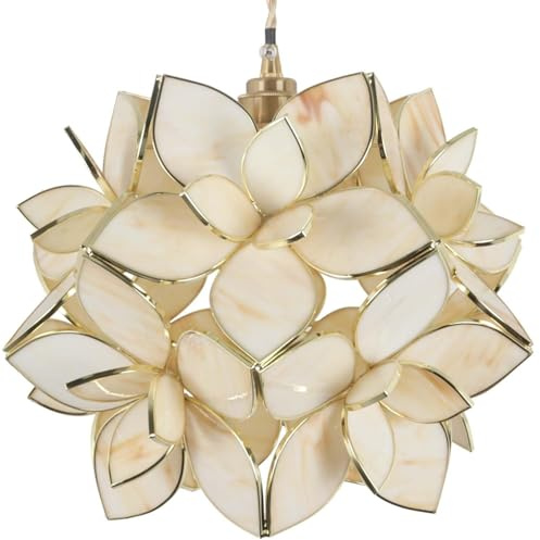 Bieye L31034 Lampada da soffitto Tiffany con motivo floreale in vetro colorato per decorazione domestica (bianco crema, giglio di rosa 12