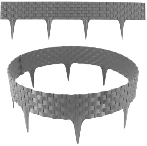 Aquagart Rasenkante Rattanoptik I 3,2m I Kunststoff Beeteinfassung für Beet-& Rasenabgrenzungen I Flexible Beetumrandung für runde & eckige Formen I für Gartenflächen & Deko (Grau)