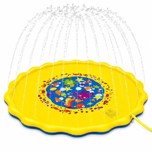 XIMEY Splash Pad Wasserspielmatte für Kinder Outdoor, Anti Rutsch Sprinkler Pool, Wassermatte Baby & Hunde, Garten Wasserspielzeug Sommer (Ocean, 170CM)