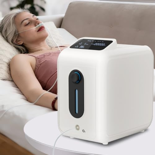 Sauerstoffgerät für Zuhause, Sauerstoffkonzentration 30-96% Sauerstoffkonzentrator tragbar, Durchflussrate 1-9 L/min Einstellbarer sauerstoffgerät, Oxygen Concentrator für den Heim und im Freien