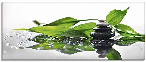 ARTland Wanddeko Glasbilder Wandbild Glas Bild einteilig 125x50 cm Querformat Asien Wellness Zen Steine Spa Blätter Reflektion Entspannung S7LT
