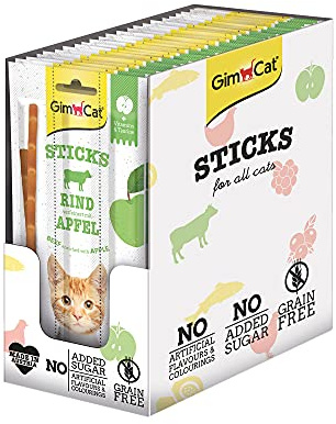 GimCat Superfood Duo-Sticks vacuno y manzana - Suave snack para masticar con un alto contenido de carne y vitaminas - 24 paquetes (24 x 3 sticks)