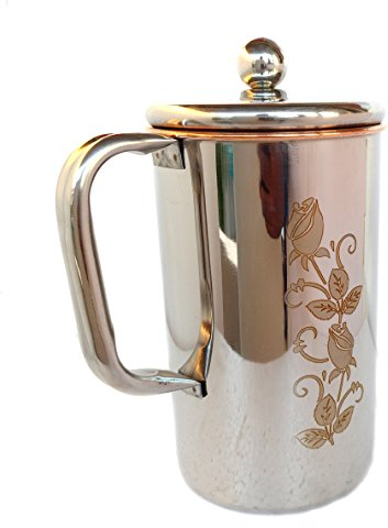 Rastogi Handicrafts Pichet en cuivre avec motif floral - Ustensiles en acier inoxydable à l'intérieur du cuivre pour la guérison de l'ayurveda - Capacité : 1,5 l