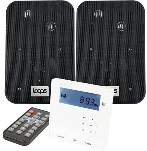 Smart Home Bluetooth System | 2x Black Wall Mounted Speakers & Mini Bluetooth Amplifier | ECHO/ALEXA | Stereo HiFi Kitchen Accessories Kit | Compact Wireless FM Receiver | Home Music Audio Kit