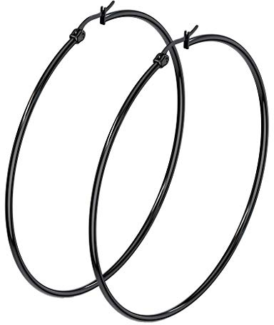 beyoutifulthings 1 Paar Damen Ohringe CREOLEN Ohr-ringe Ohr-stecker Chirurgenstahl Schwarz 70mm