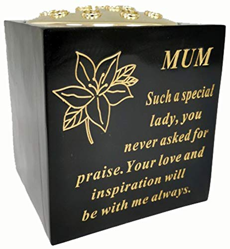 David Fischhoff Memorial Black Rose Bowl with Gold Wording Graveside Flower Vase (Black & Gold - Lily, Mum)