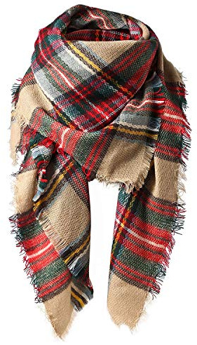 Century Star Damen-Winterschal, Herbstschal, kariert, gestrickt, übergroß, Dreieckstuch für Damen, warmer Schal, Mehrfarbig, Einheitsgröße