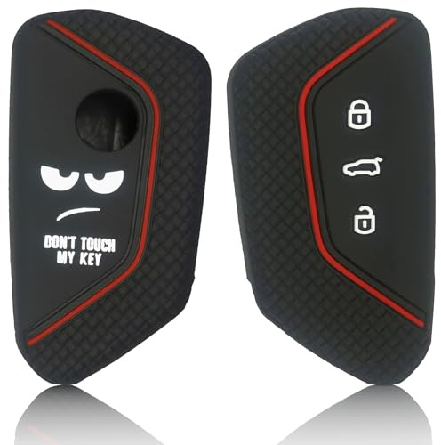 FOAMO Autoschlüssel Hülle Kompatibel mit VW, SEAT, Skoda, Cupra - Silikon Schlüsselhülle - Schutz für Autoschlüssel (Don't Touch My Key Rot)
