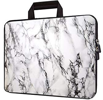 15 inch Neoprene Laptop Carrying Bag Chromebook Case Notebook Ultrabook Bag Tablet Travel Cover with Handle Zipper Carrying Sleeve Case Bag Fits 14 15 15.4 inch Netbook/Laptop (White Marble)