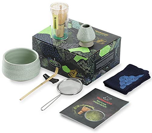 TEANAGOO Matcha Kit, Juego de batidor Matcha, Cuenco Matcha, batidor Matcha de bambú (Chasen), Pala (chashaku), Soporte para batidor Matcha, Juego para Hacer té. N6, Juego de té Matcha…