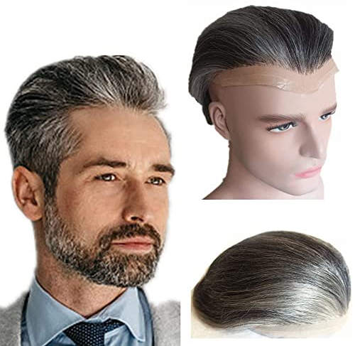 NLW Perruquest Hommes, Dentelle Suisse Postiche Cheveux Naturel pour Homme, Cheveux Humains Respirants Toupet pour Hommes 110% Densité Base 8 * 10 s'adaptent à toutes les tailles(#1B40)