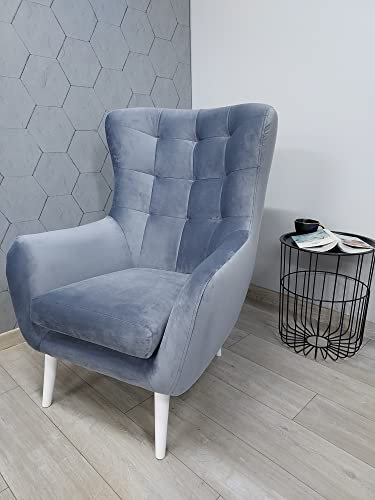 MartHome Ergonomischer Polstersessel GABI - Skandinavischer Sessel Relaxsessel Wohnzimmerstuhl - Schlafzimmer Velour Stuhl Fernsehen, Lesen - Stilvoller Wohnzimmersessel (Grau A20, mit Fußstütze)
