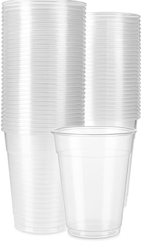 Party Warehouse – 50 x Clear Plastic Disposable 8oz (225ml) Drink Cups for Beer Water Coolers Camping BBQ Travel Parties and Events Recyclable Sleeve of Drinking Glasses