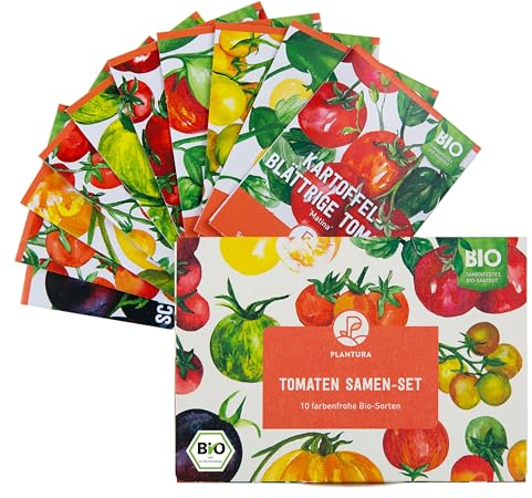 Plantura Bio-Tomaten Samen-Set, samenfestes Bio-Saatgut für Garten & Balkon, keimstarke Samen, 10 Sorten für bis zu 50 Tomatenpflanzen
