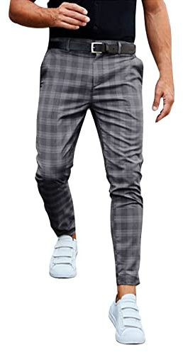 Beokeuioe Herren Karierte Stoffhose Karierte Hose Lange Regular Fit Stretch Hose Karo-Muster Herrenhose Männerhose Freizeithose Business Arbeitshose Für Männer Anzughose