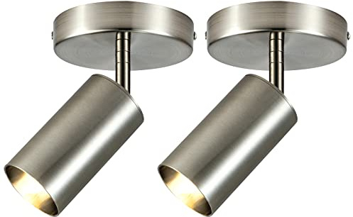 Zicbol Track Lighting Ceiling Spotlight, 2-Light Satin Nickel Ceiling Light Fixture, Gu10 Spotlights Indoor Angle Adjustment Modern Wall Lamp for Living Room, Gallery, Cabinet, Hallway