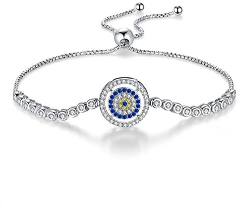 CHABER Authentisches 925 Silber Armband Verstellbare Perlen Evil Eye Blue Cz Tennis Armbänder Für Frauen Männer Freundschaftsschmuck
