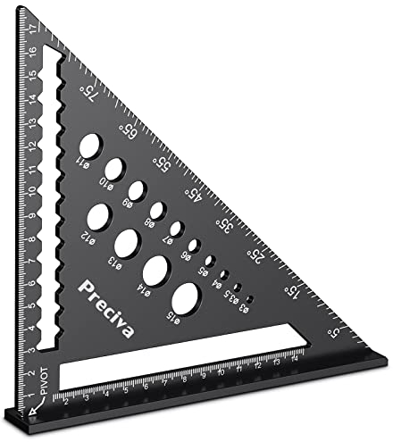 Speed Square with 14 Types of Drill Holes, 7inch Metric Triangle Ruler, Aluminum Alloy Carpenters Tools