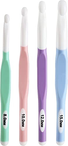 JOZEA 𝟒𝐏𝐂𝐒 𝐇ä𝐤𝐞𝐥𝐧𝐚𝐝𝐞𝐥𝐧 𝐄𝐫𝐠𝐨𝐧𝐨𝐦𝐢𝐬𝐜𝐡𝐞𝐫 𝐆𝐫𝐢𝐟𝐟 𝐇ä𝐤𝐞𝐥𝐧𝐚𝐝𝐞𝐥𝐧 𝐒𝐞𝐭 für Arthritic Hände Bequeme bunte Häkelnadeln 8mm, 10mm, 12mm, 15mm