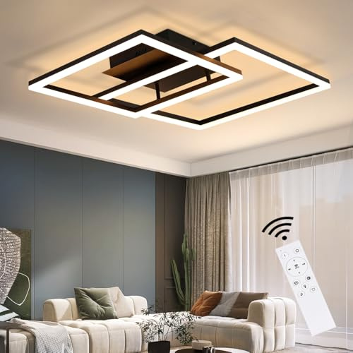 ZMH LED Deckenlampe Deckenleuchte Wohnzimmer - Schwarz Wohnzimmerlampe Dimmbar Schlafzimmerlampe 61CM Modern Design mit Fernbedienung 50W Deckenbeleuchtung für Schlafzimmer Küche Flur Büro Esszimmer