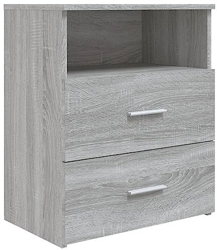 vidaXL Nachttisch 1 Fach 2 Schubladen Nachtschrank Nachtkonsole Nachtkommode Schlafzimmer Schrank Kommode Grau Sonoma 50x32x60cm Holzwerkstoff