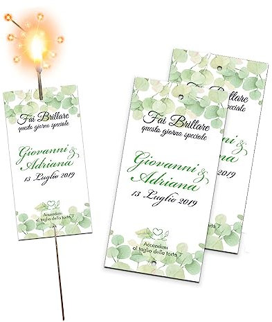 Scintille luminose per matrimonio Ginestra con cartoncino personalizzato - Set 20 stelline luminose per eventi