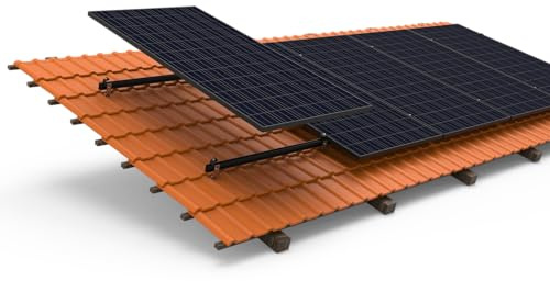 Ideal für Full Black Solarmodule auf Ziegeldach | Komplette schwarz Montageset für zwei Module bis zu 1200 mm Bereit | PV-Module Befestigung mit schwarzen Scheinen und Klemmen
