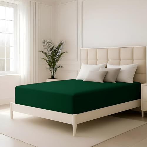 Hafaa Double Fitted Sheet 40 Cm Extra Deep Pocket Bed Sheets Emerald Soft Brushed Microfiber Fabric All Around Elastic Breathable Shrinkage Fade-Resistant Bedsheets