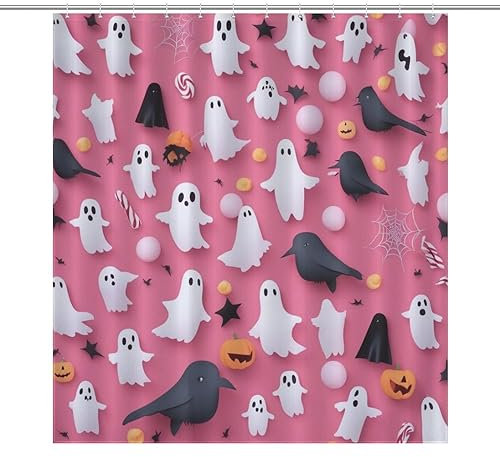 NHSY Tenda da doccia per Halloween, fantasma, zucca, gatto nero, pipistrello, ragno, tenda da doccia per bambini