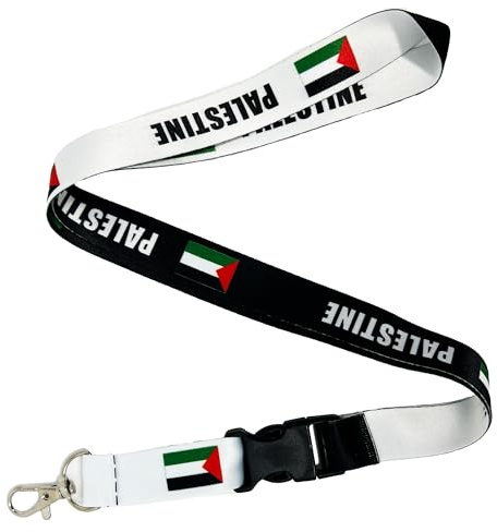 Panda Loco Schlüsselband mit Palästina-Flagge für Feste, Veranstaltungen, Studenten, Ausweisband, Schwarz , One size