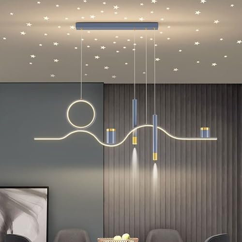 Wylolik 32 W dimmbare Pendelleuchte, 100 cm Lange Tisch-Hängelampe, einfacher LED-Kronleuchter, Metall-Hängelampe, höhenverstellbare Hängebeleuchtung für Schlafzimmer, Wohnzimmer, Bibliothek, Büro