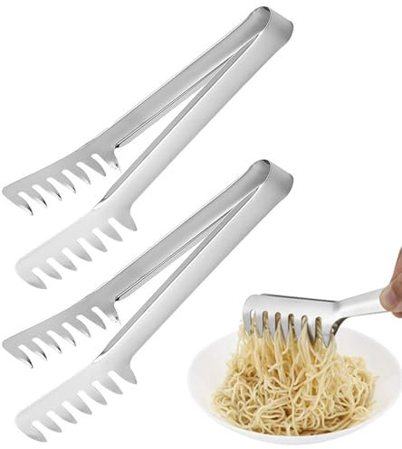 HDGSAFD Lot de 2 pinces à pâtes, pinces de cuisine, acier inoxydable, 24 x 3,8 cm, argenté, moderne
