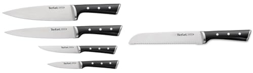 Tefal Ice Force Set de 4 Couteaux - à Découper, Chef, Office, Émincer avec Couteau à Pain 20 cm, Lame en Acier Inoxydable Allemand