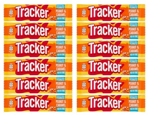 Tracker Chocolate Peanut Caramel Bar 37g Pack of 12 Vegeterian Toffee Cereal Oats Roasted Nuts Nutrition Protein High in Fibre Healthy Snack with Welari Thank You Card | (12pack) (444g)
