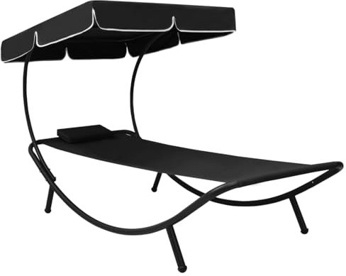 JUDYY Garten-Sonnenliege mit Sonnendach und Kissen Schwarz, Gartenliege, Liegestuhl, Sonnenstuhl, Sonneninsel Outdoor, Liegen, Gartenmöbel, Bäderliege, Relaxliege - 313533
