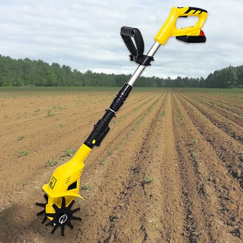 Naturalpowev Coltivatore Rotante, Motozappa Elettrica con Lunghezza Regolabile 97-127 cm/38-50 Pollici, Motozappa da Giardino per Prato/Giardinaggio/Coltivazione del Terreno, Giallo