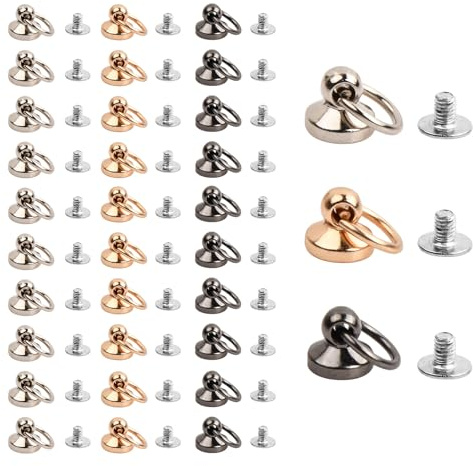 Dokeno Rivets avec Anneau en Métal 30 Pcs, 10mm Clous à Rivets en Laiton avec Vis Massif Rivet à Anneau en O Goujon pour Bricolage en Cuir Artisanat Sac à Dos Ceinture Bourse Accessoires