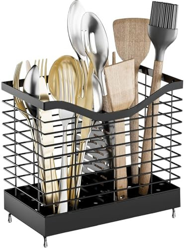 Portautensili per Posate, Cestello Portaposate Acciaio inox Scolaposate con 2 Scomparti e Scarichi Organizzatore di Posate per Forchette,Coltelli,Cucchiai, Ideale per Lavello da Cucina Piano di Lavoro