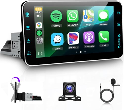 Autoradio Android 13 1 DIN Senza fili Carplay Android Auto, Podofo 9 POLLICI Touch Screen 4G+64G Radio BT 5.0 FM/RDS GPS HiFi EQ WiFi Controllo del volante Telecamera posteriore