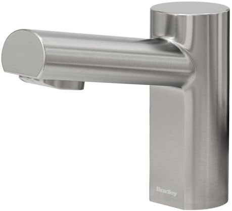 Bradley Metro Series Verge Faucet, Elongated Spout to Increase Handwashing Space, Low Battery LED Indicator, 0.5 gpm Flow, Navigator Thermostatic Mixing Valve, Brushed Stainless Steel